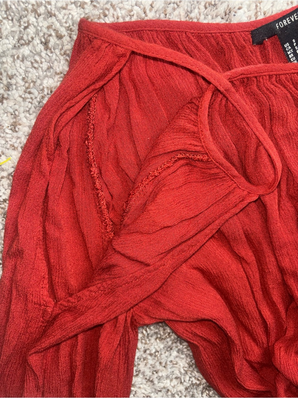 Boho Burnt Orange Peasant Top ✶ Off Shoulder Cinched Waist Festival Blouse - Picture 4 of 6
